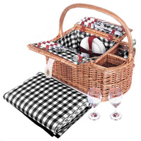 4 Person Picnic Basket Set with Blanket Black - JVEES