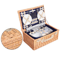 4 Person Picnic Basket Set with Cooler Bag Blanket - Navy - JVEES