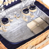 4 Person Picnic Basket Set with Cooler Bag Blanket - Navy - JVEES