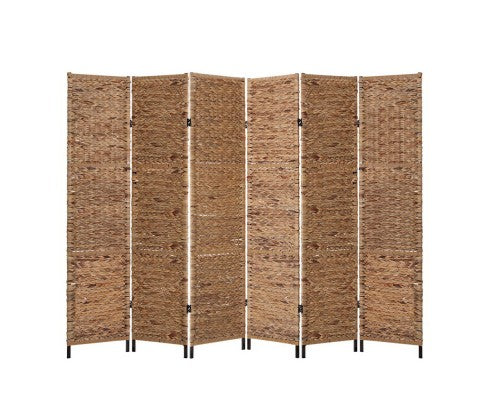 6 Panel Room Divider Privacy Screen Water Hyacinth Metal Stand - JVEES