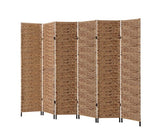 6 Panel Room Divider Privacy Screen Water Hyacinth Metal Stand - JVEES