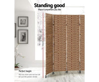 6 Panel Room Divider Privacy Screen Water Hyacinth Metal Stand - JVEES