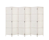 6 Panel Room Divider Screen Rattan Timber - White - JVEES