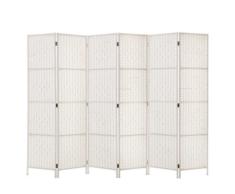 6 Panel Room Divider Screen Rattan Timber - White - JVEES