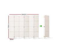 6 Panel Room Divider Screen Rattan Timber - White - JVEES