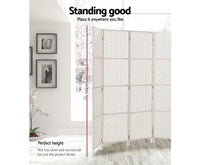 6 Panel Room Divider Screen Rattan Timber - White - JVEES