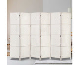 6 Panel Room Divider Screen Rattan Timber - White - JVEES