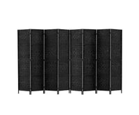 8 Panel Room Divider Privacy Screen Rattan Wooden - Black - JVEES