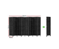 8 Panel Room Divider Privacy Screen Rattan Wooden - Black - JVEES