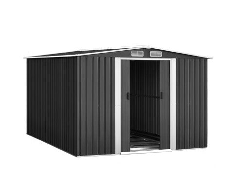 2.57m x 3.2m Steel Base Metal Garden Shed - Grey - JVEES