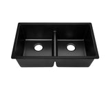 790x460mm Stone Granite Kitchen Sink Double Bowl Top Undermount - Black - JVEES