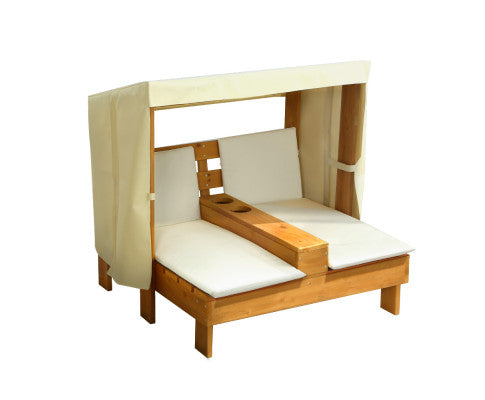 Kids Double Wooden Outdoor Lounge Chair with Canopy