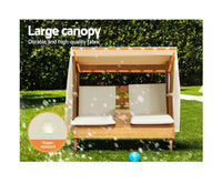 Kids Double Wooden Outdoor Lounge Chair with Canopy