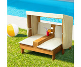Kids Double Wooden Outdoor Lounge Chair with Canopy