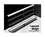 Stainless Steel Shower Grate Tile Insert Bathroom Floor Drain Liner 800MM Black - JVEES