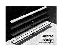Stainless Steel Shower Grate Tile Insert Bathroom Floor Drain Liner 900MM Black - JVEES