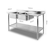 Stainless Steel Double Sink Bench 1500X600 - JVEES