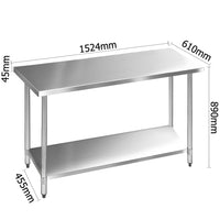 304 Stainless Steel Kitchen Work Bench Table 1524mm - JVEES