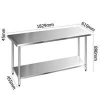 304 Stainless Steel Kitchen Work Bench Table 1829mm - JVEES