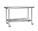 Commercial 304 Stainless Steel Kitchen Bench Food Prep Table with Wheels 1524MM x 610MM - JVEES
