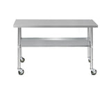 Commercial 304 Stainless Steel Kitchen Bench Food Prep Table with Wheels 1524MM x 610MM - JVEES