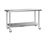 430 Stainless Steel Kitchen Bench with Castors - 1829 x 610 x 890mm - JVEES