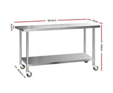 Commercial 304 Stainless Steel Kitchen Bench With Wheels - 1829MM x 610MM - JVEES