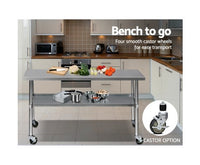 Commercial 304 Stainless Steel Kitchen Bench With Wheels - 1829MM x 610MM - JVEES