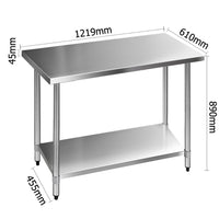 430 Stainless Steel Kitchen Work Bench Table 1219mm - JVEES