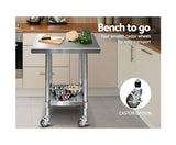 762 x 762mm Commercial Stainless Steel Kitchen Bench with 4pcs Castor Wheels - JVEES