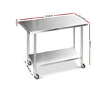 1219 x 762mm Commercial Stainless Steel Kitchen Bench with 4pcs Castor Wheels - JVEES