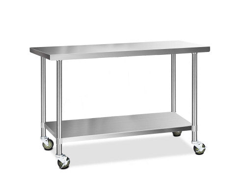 430 Stainless Steel Kitchen Benches Work Bench Food Prep Table with Wheels 1524MM x 610MM - JVEES
