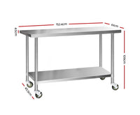 430 Stainless Steel Kitchen Benches Work Bench Food Prep Table with Wheels 1524MM x 610MM - JVEES