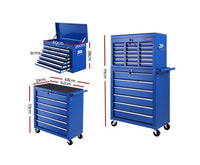 16 Drawers Tool Chest and Trolley Box Cabinet - Blue - JVEES
