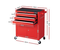 3 Drawer Tool Box Cabinet Trolley - Red - JVEES