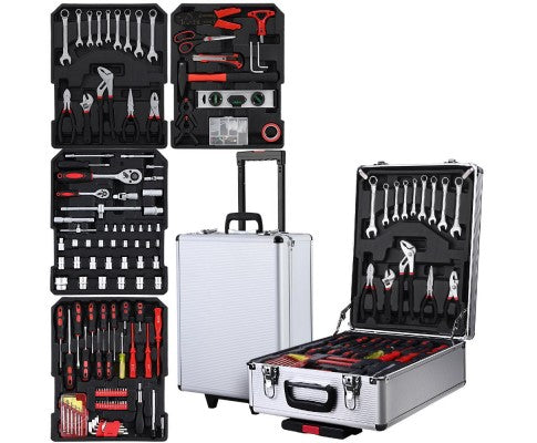 786pcs Tool Kit Trolley Case Set Mechanics Box Toolbox Silver - JVEES