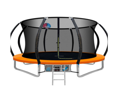 14FT Enclosed Trampoline Round - Orange - JVEES