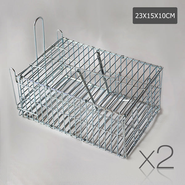 Set of 2 Humane Animal Trap Cage 23 x 15 x 10cm Silver