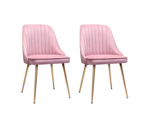 Set of 2 Dining Chairs Modern Iron Legs Velvet Pink - JVEES