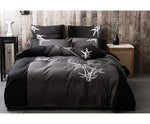 Queen Size Embroidered Bamboo Pattern Black Grey Quilt Cover Set (3PCS) - JVEES