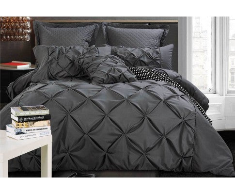 Queen Size Charcoal Diamond Pintuck Quilt Cover Set(3PCS) - JVEES