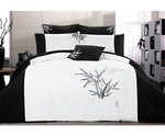 Queen Size Embroidered Bamboo Pattern White Quilt Cover Set (3PCS) - JVEES