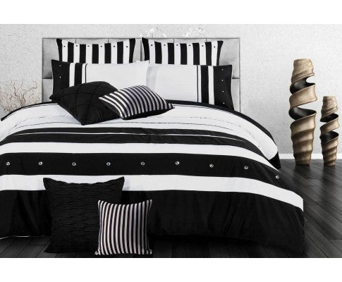 Queen Size Black White Striped Quilt Cover Set(3PCS) - JVEES