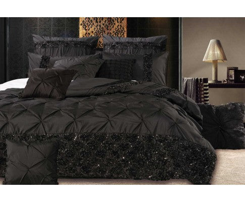 Queen Size Black Floral Sequins Quilt Cover Set - JVEES