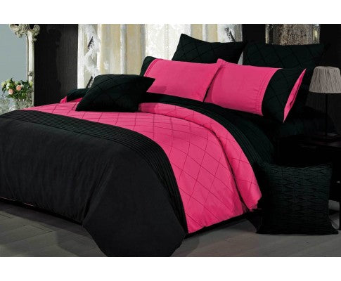 Queen Size Hot Pink Diamond Pintuck Quilt Cover Set (3PCS) - JVEES