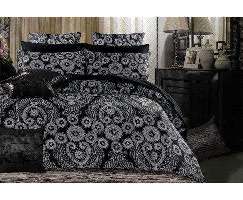 Queen Size Floral Black Grey Quilt Cover Set (3PCS) - JVEES