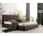 Palermo PU Leather King Bed Frame and Button Tufted Headboard— Brown - JVEES