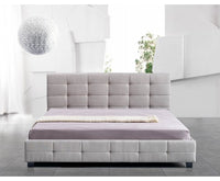 Linen Fabric King Bed Frame and Button Tufted Headboard— Beige - JVEES