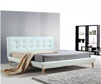 PU Leather King Bed Frame and Button Tufted Headboard - White - JVEES