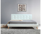 PU Leather King Bed Frame and Button Tufted Headboard - White - JVEES